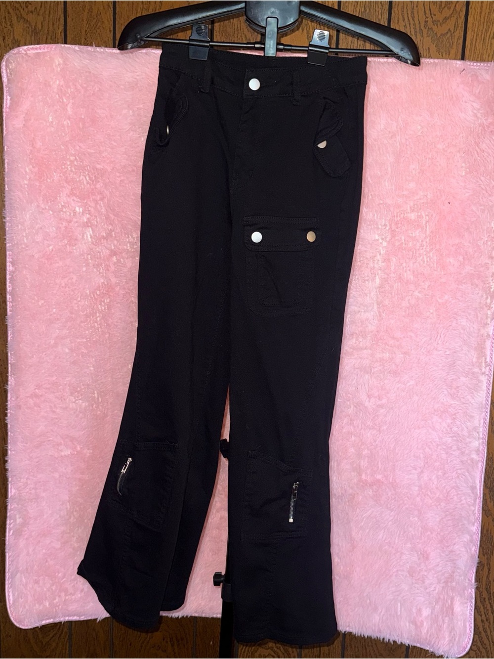 Black Cargo Capri Flare Pants Silver Hardware Y2K Size Small NWT